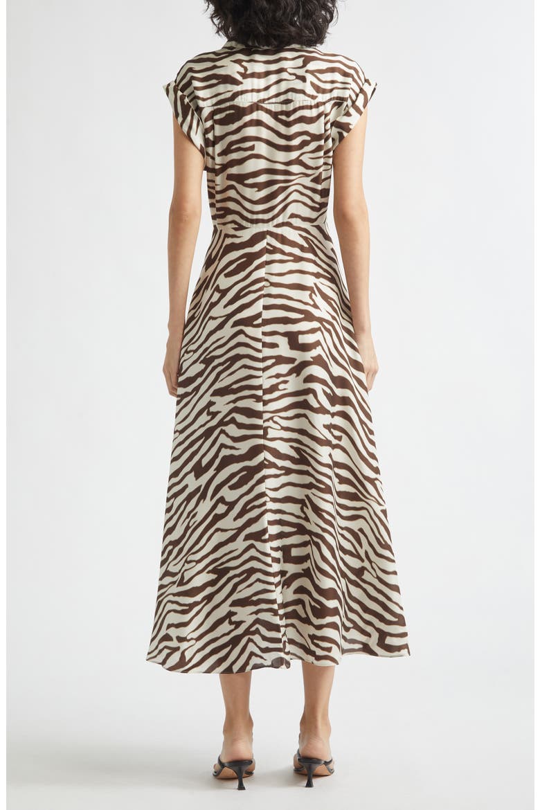 Serena Rolled Sleeve Zebra Print Midi Shirtdress, Alternate, color, NATURAL ZEBRA