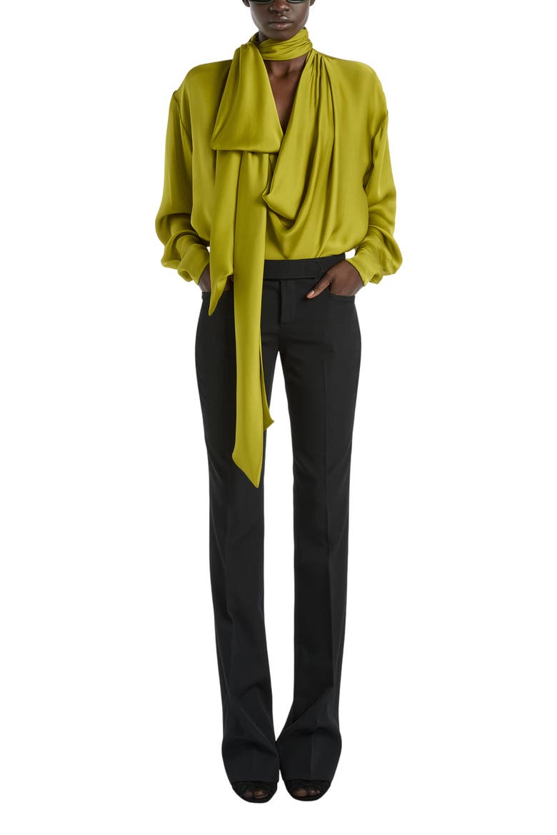 Draped Silk Chiffon Blouse, Main, color, green