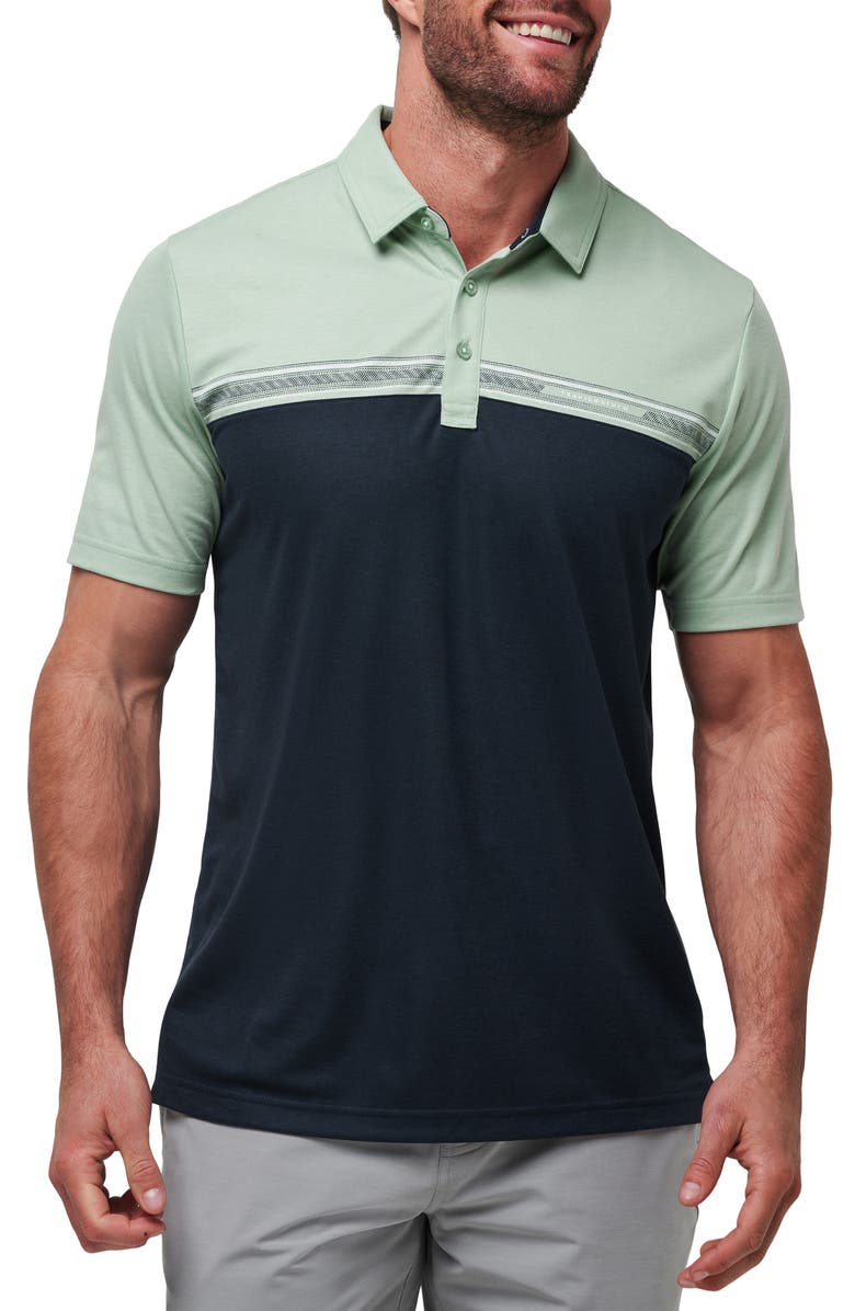 TravisMathew Rustic Route Colorblock Polo, Main, color, Jadeite