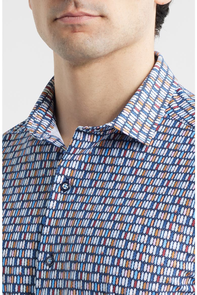 XC+™ Motion Geo Print Short-Sleeve Performance Knit Button-Up Shirt, Alternate, color, NAVY SURFBOARD