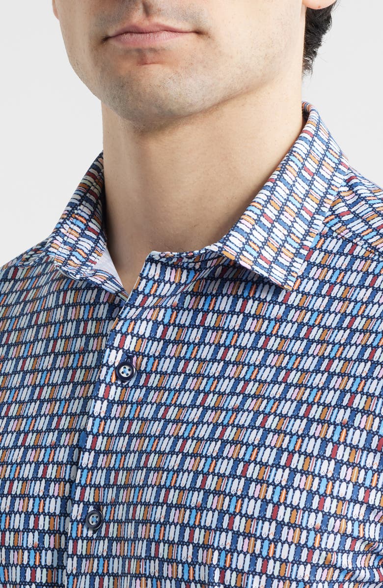 Johnston & Murphy XC+<sup>™</sup> Motion Geo Print Short-Sleeve Performance Knit Button-Up Shirt, Alternate, color, Navy Surfboard
