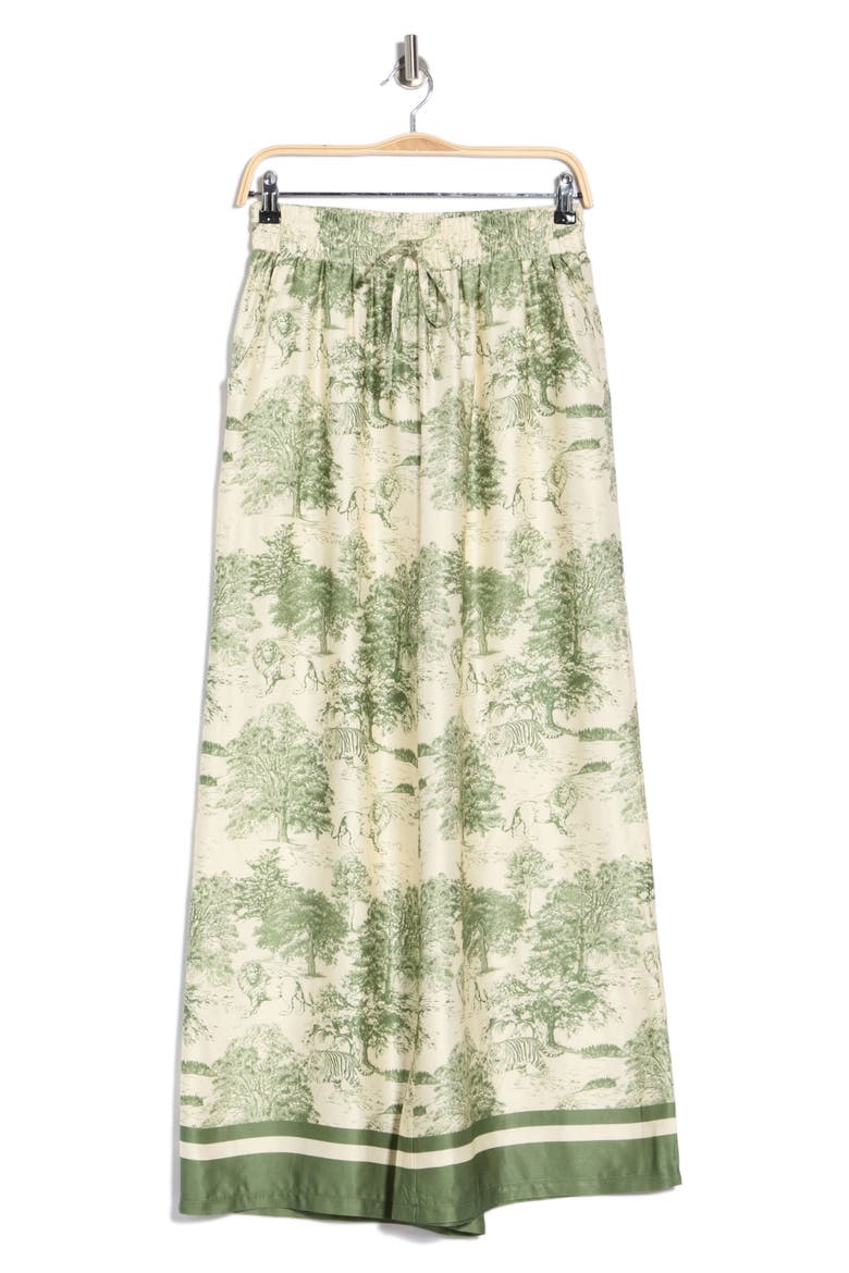 Safari Print Wide Leg Pull-On Pants, Alternate, color, GREEN/ IVORY GROUND