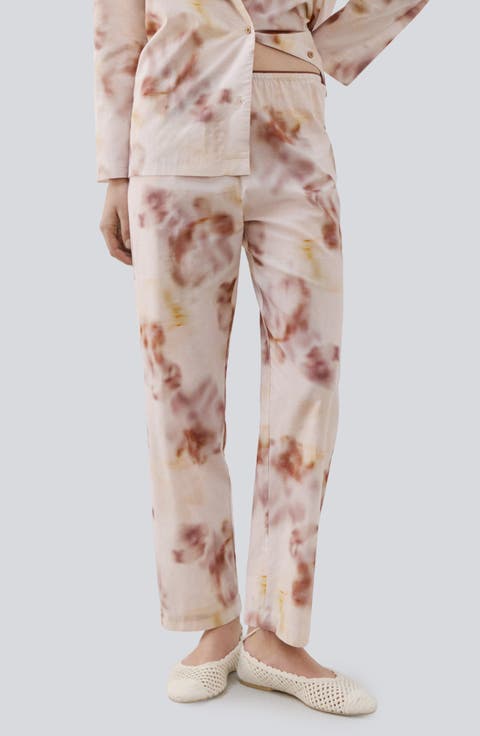 Watercolor Print Cotton Pajama Pants
