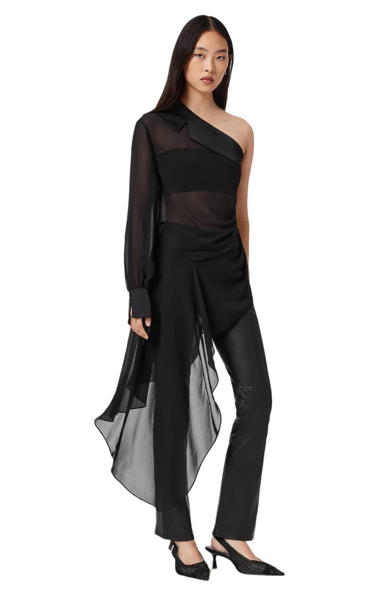 AllSaints Anaya Asymmetric Sheer Chiffon Top, Alternate, color, Black