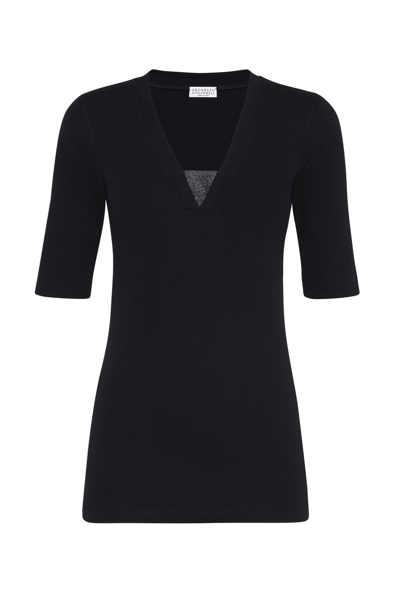 Ribbed jersey T-shirt, Main, color, Black