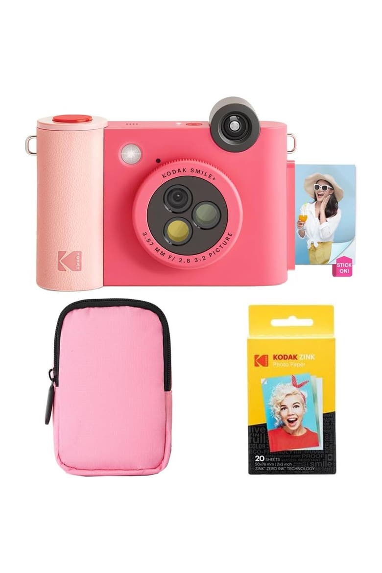 Smile+ 2-in-1 Instant Camera w/ Pink Case Bundle, Main, color, Fuchsia
