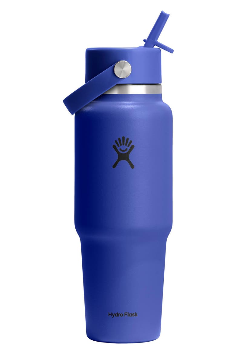 32-Ounce Wide Mouth Travel Bottle with Flex Straw Cap, Main, color, CAPRI BLUE