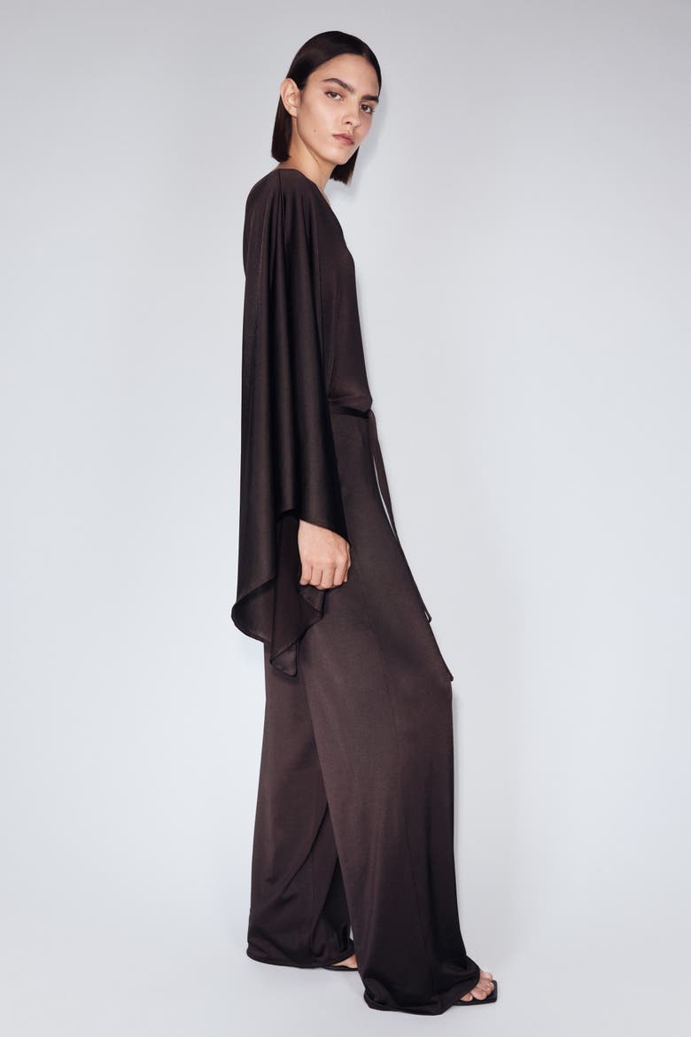 Tie-belt One-shoulder Jumpsuit, Alternate, color, Burgundy