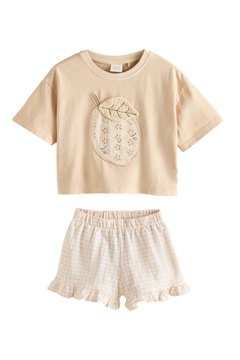 Kids' Lemon Appliqué T-Shirt & Frill Shorts Set, Main, color, IVORY YELLOW