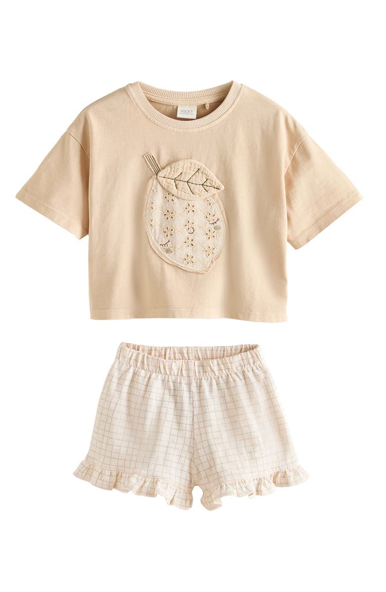 NEXT Kids' Lemon Appliqué T-Shirt & Frill Shorts Set, Main, color, Ivory Yellow