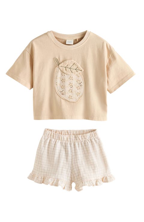 Kids' Lemon Appliqué T-Shirt & Frill Shorts Set (Toddler & Little Kid)