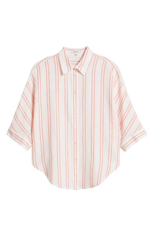 Madewell Stripe Pleat Sleeve Oversize Linen & Cotton Button-up Shirt In Bright Flame