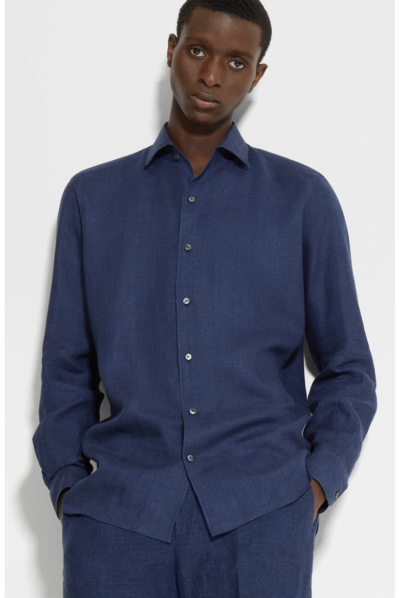 Oasi Linen Button-Up Shirt, Alternate, color, NAVY
