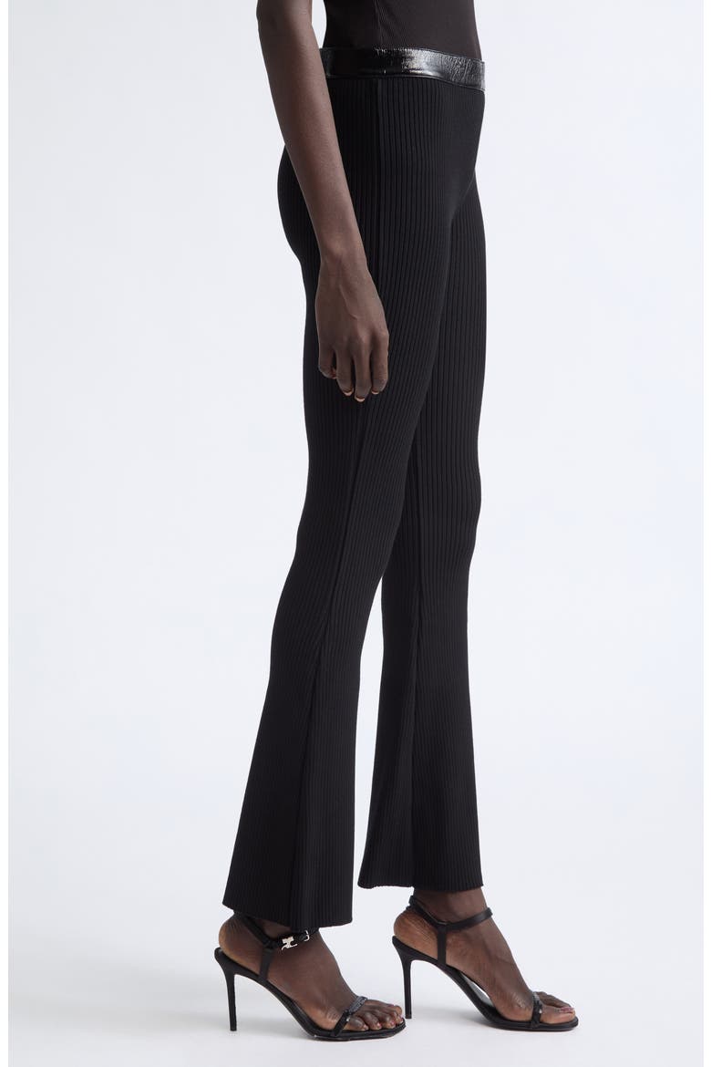 Vinyl Trim Rib Flare Pants, Alternate, color, BLACK