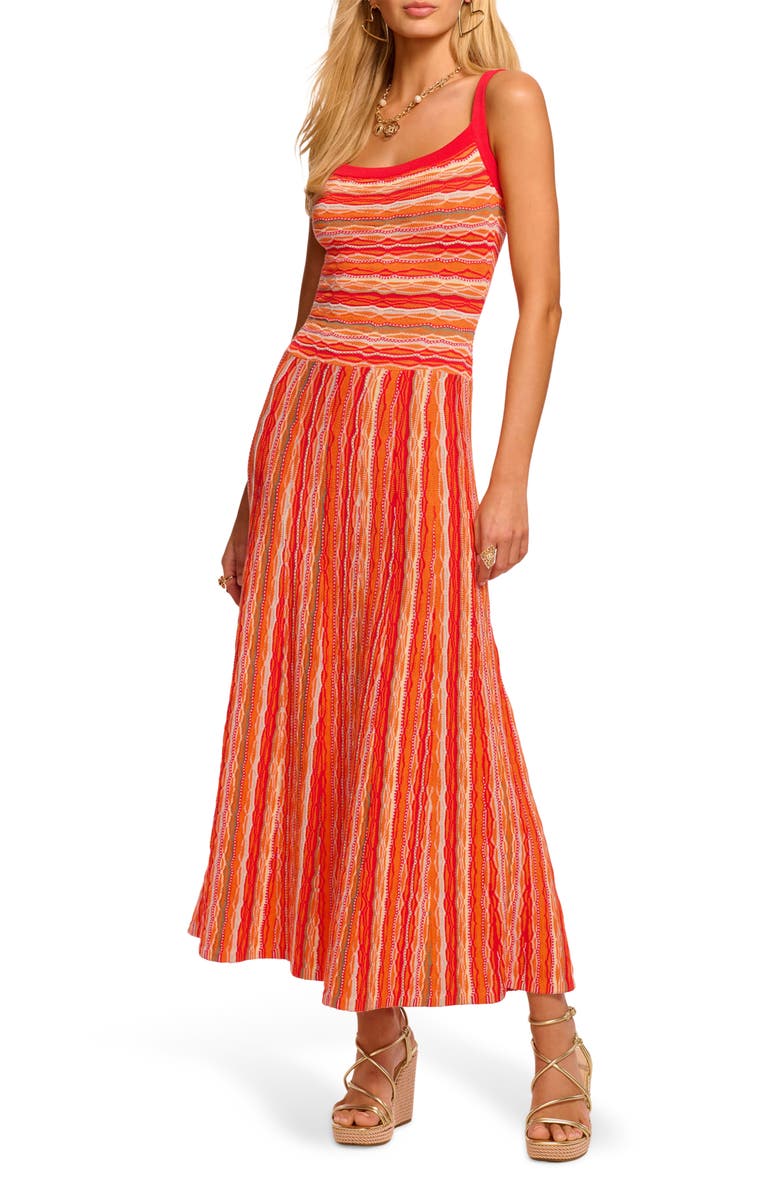 Ramy Brook Madelyne Sleeveless Cotton Blend Knit Maxi Dress, Main, color, Crimson Combo Stripe