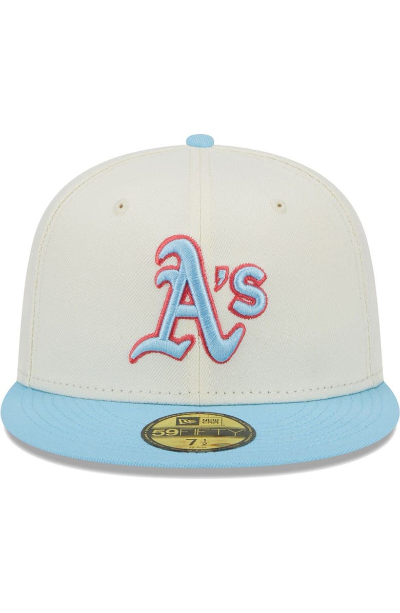 New Era Men's New Era Cream/Light Blue Oakland Athletics Spring Color Two-Tone 59FIFTY Fitted Hat, Alternate, color,