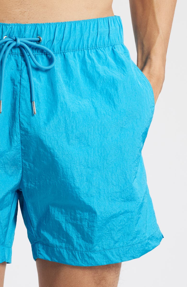Open Edit Crinkled Nylon Swim Trunks, Alternate, color, Blue Danube