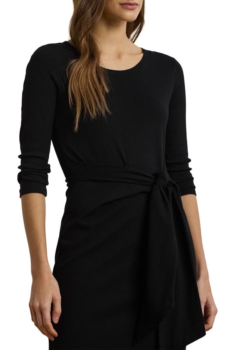 Lauren Ralph Lauren Tie Waist Rib Cotton Blend Midi Dress, Alternate, color,