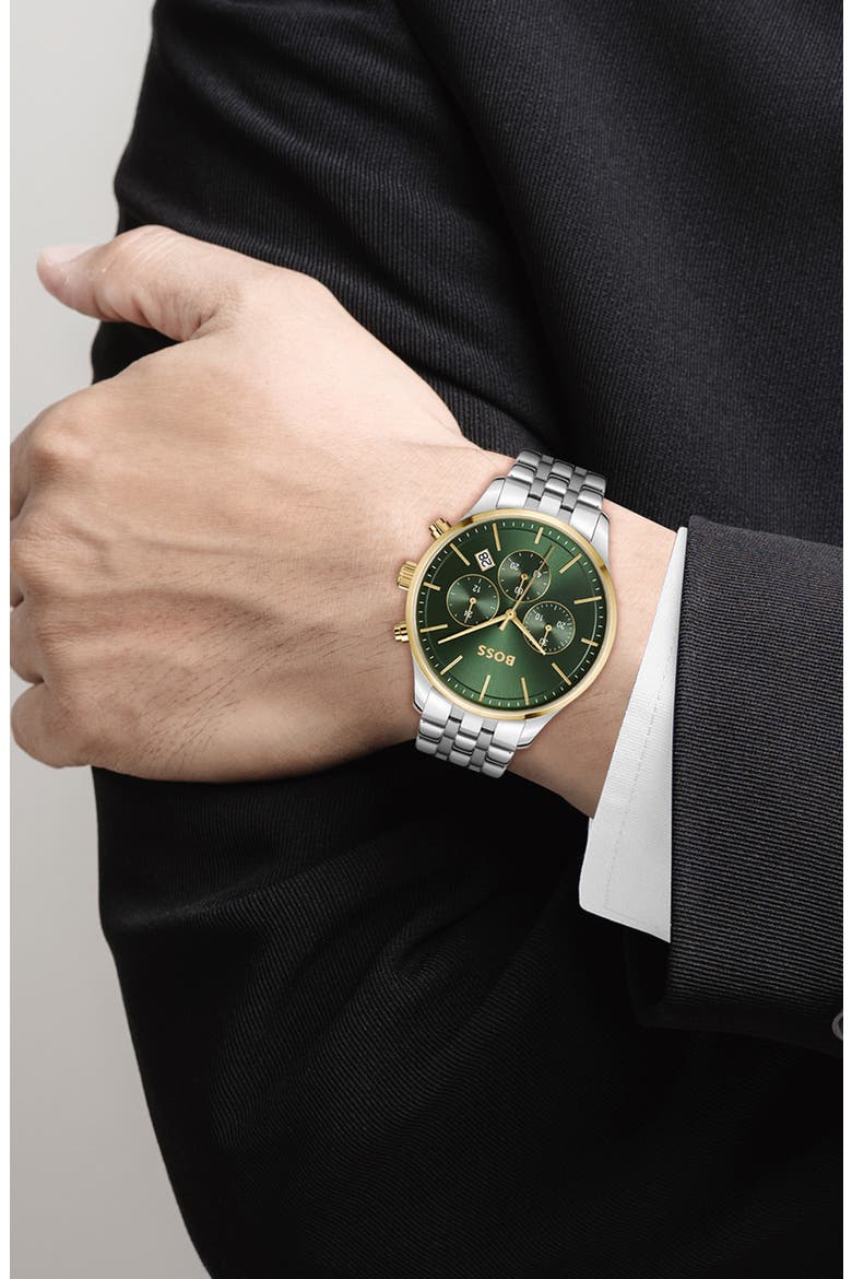 Avery Chronograph Bracelet Watch, 42mm, Alternate, color, SILVER/ GREEN