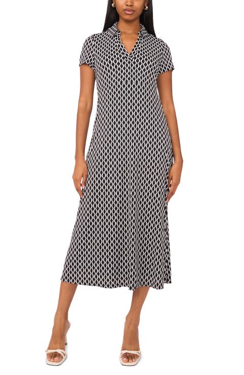 Allover Print Spread Collar A-Line Dress