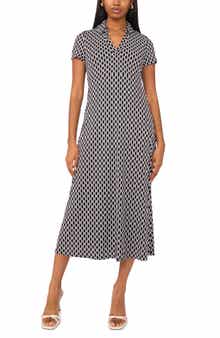 Halogen® Allover Print Spread Collar A-Line Dress