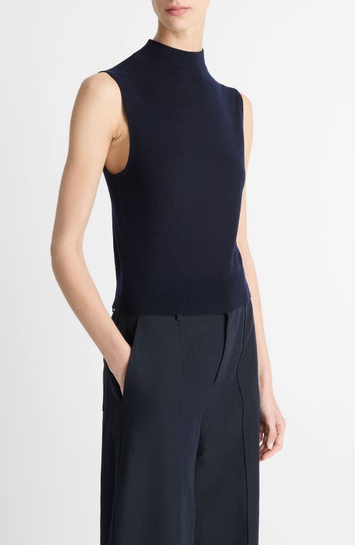 Vince Sleeveless Mock Neck Wool Blend Knit Top In Blue