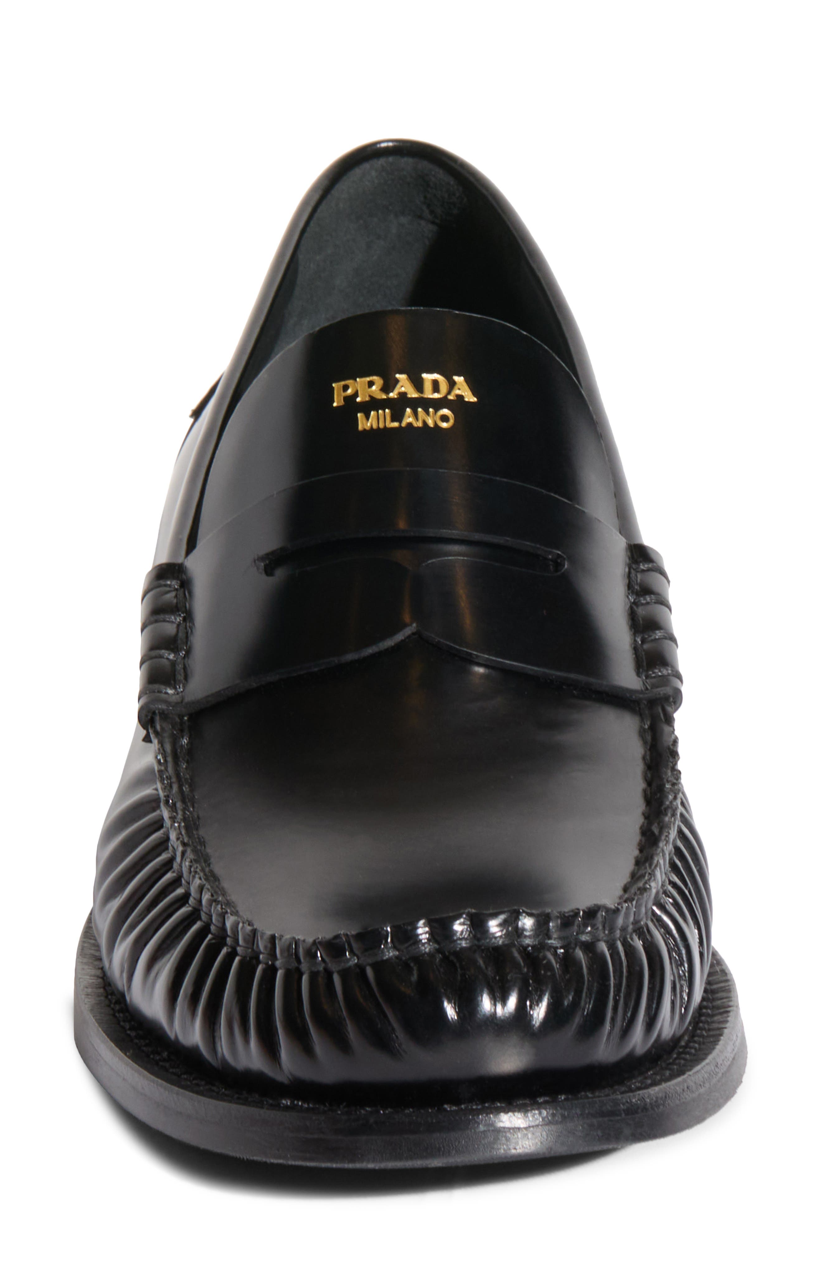 Prada Ruched Toe Penny Loafer, Alternate, color, Nero