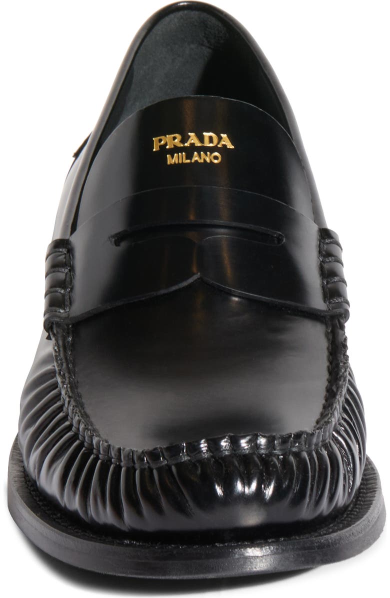 Prada Ruched Toe Penny Loafer, Alternate, color, Nero