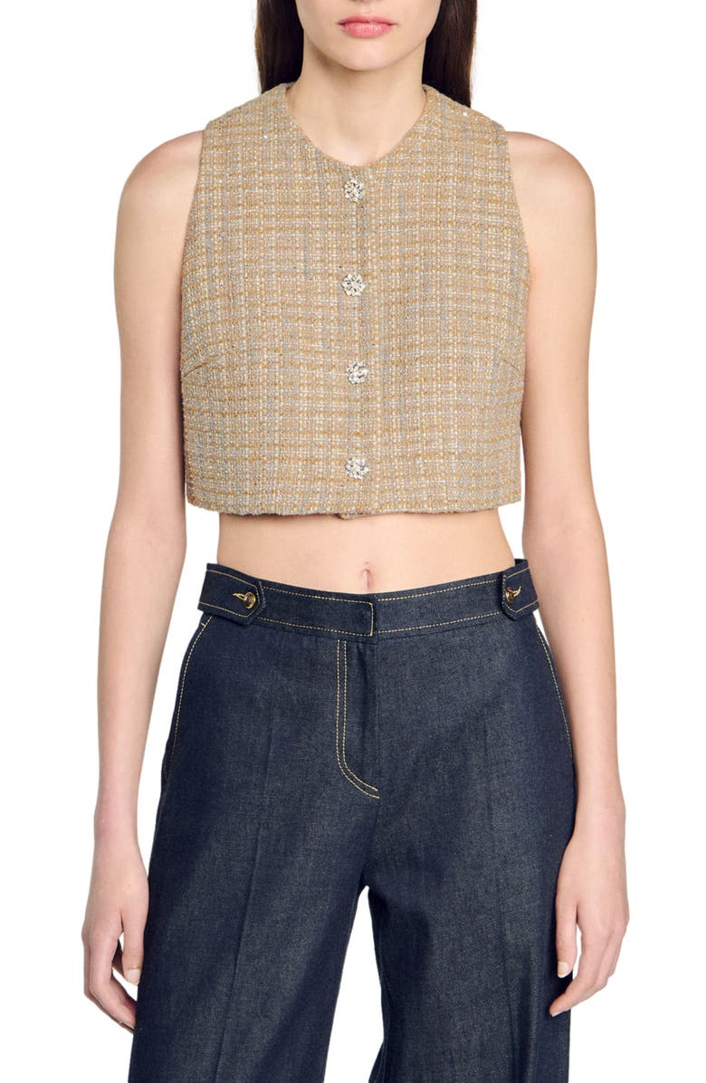 SANDRO Tweed Vest, Alternate, color, 