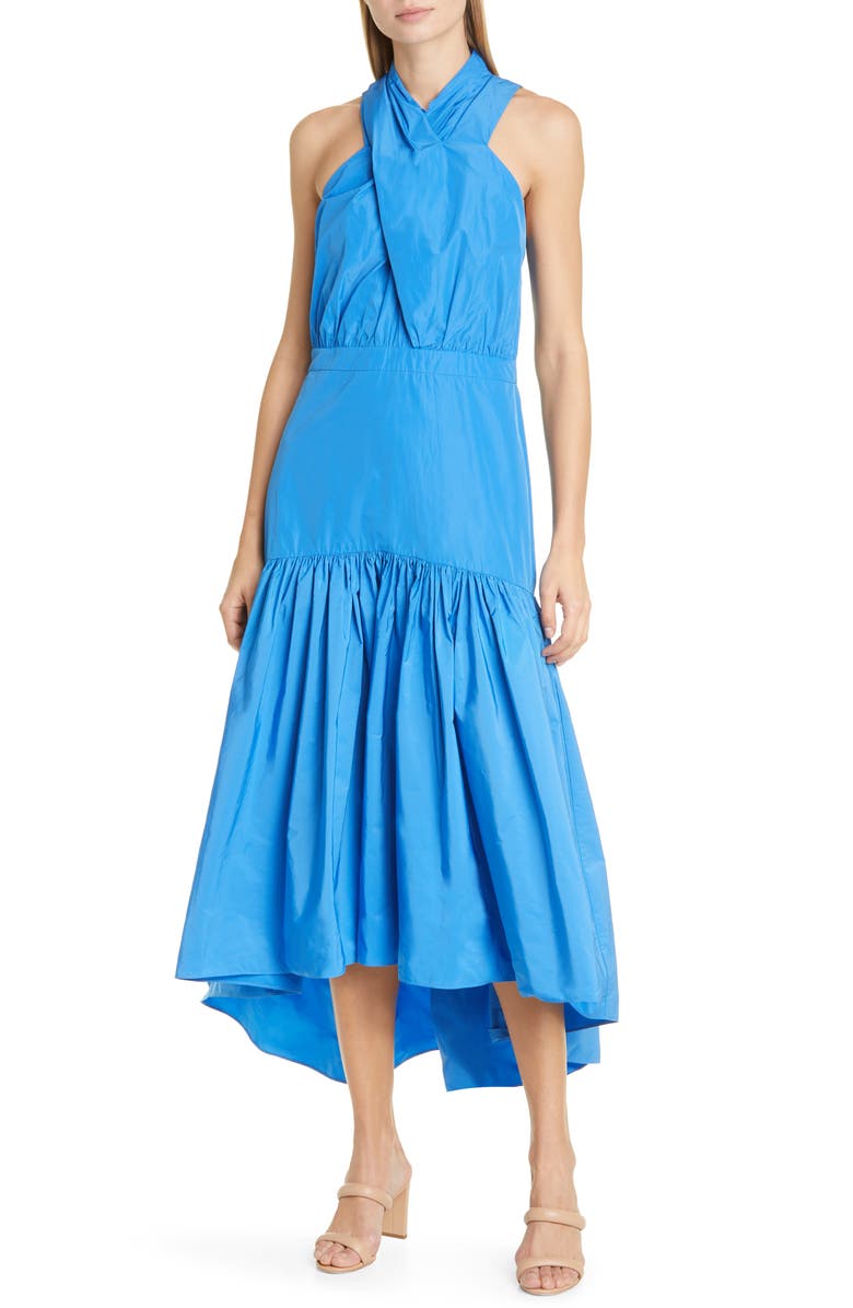 Veronica Beard Radley Halter Neck High/Low Dress, Main, color, Bluebell