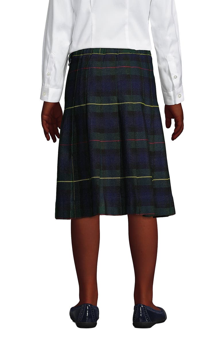 Lands' End School Uniform Girls Plaid Pleated Skirt Below the Knee, Alternate, color, Hunter/Classic Navy Plaid