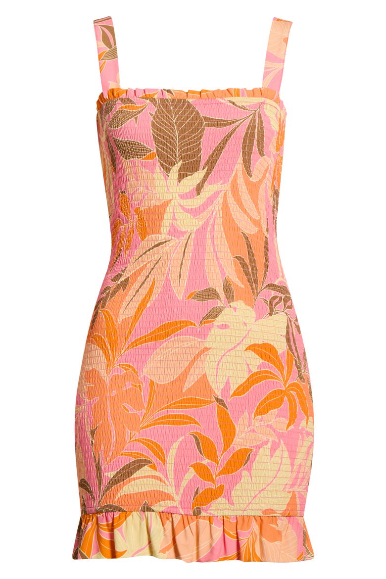 Print Smocked Sleeveless Cover-Up Minidress, Alternate, color, PINK MULTI