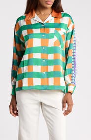 3.1 Phillip Lim Plaid Long Sleeve Satin Camp Shirt