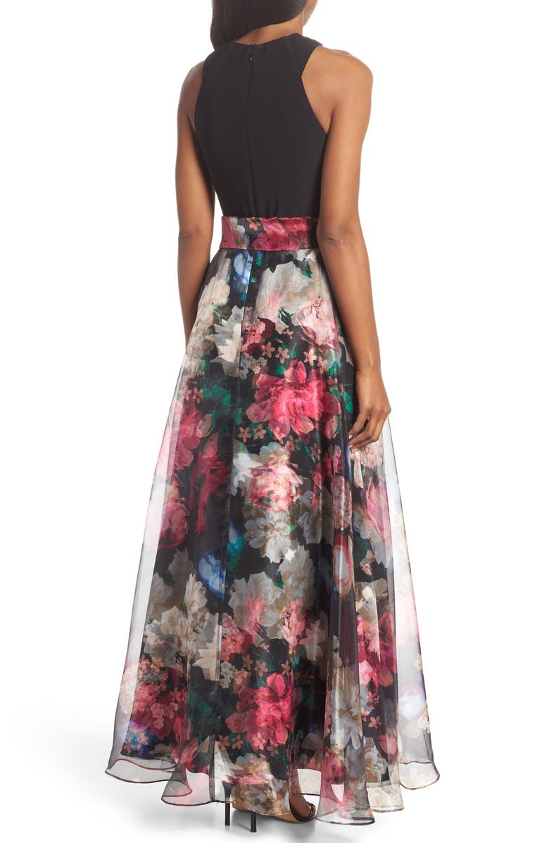 Eliza J Twist Neck Organza Ballgown, Alternate, color, 