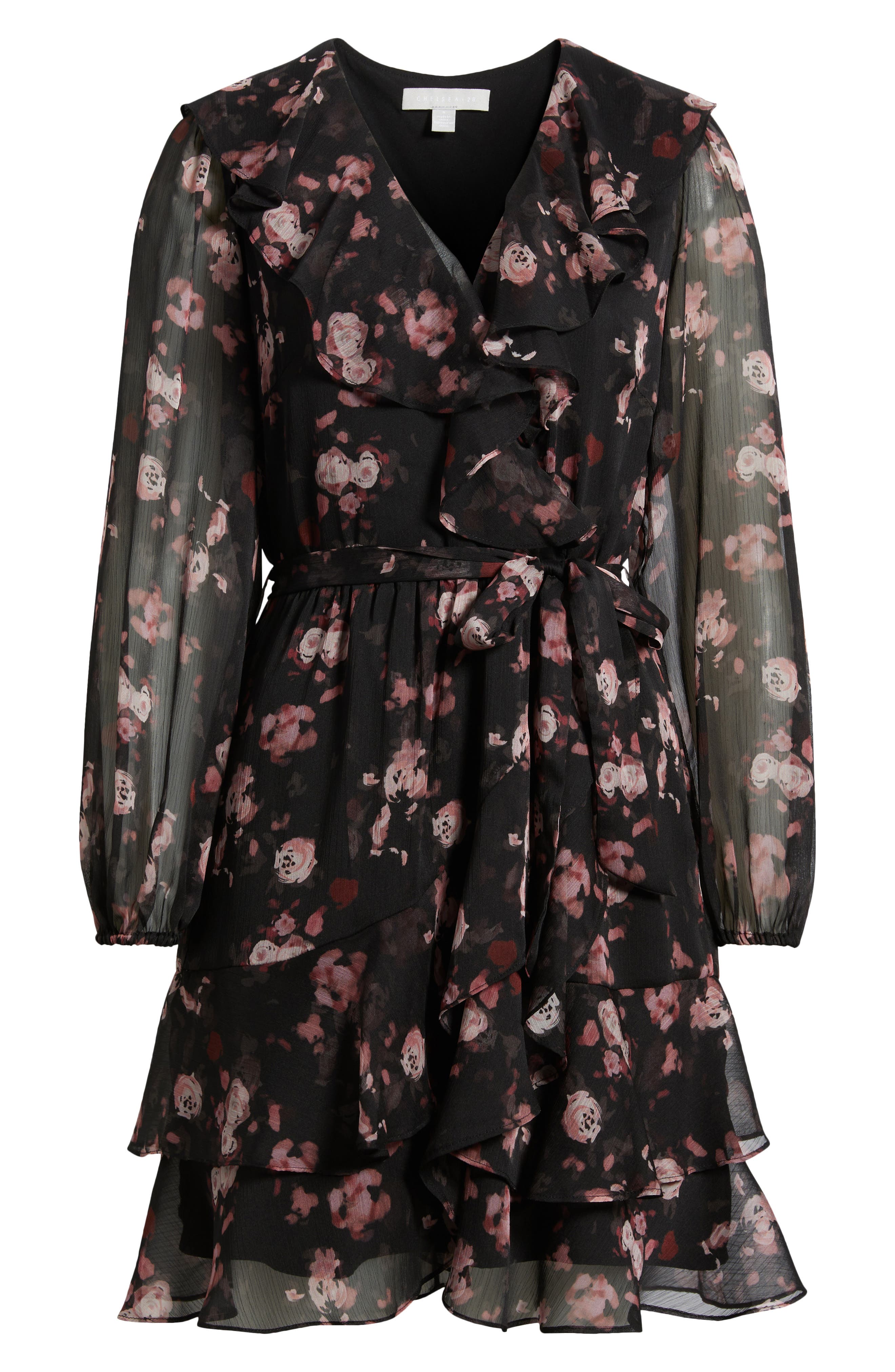 chelsea28 floral long sleeve chiffon dress Floral Ruffle Trim Long Sleeve Chiffon Minidress