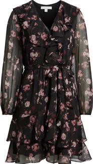Chelsea28 Floral Ruffle Trim Long Sleeve Chiffon Minidress