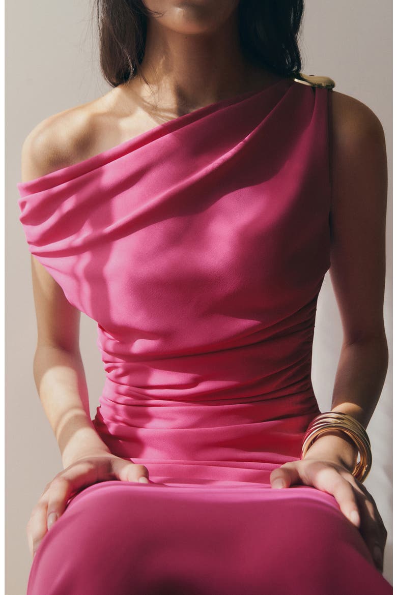 One Shoulder Cocktail Maxi Dress, Alternate, color, FUCHSIA
