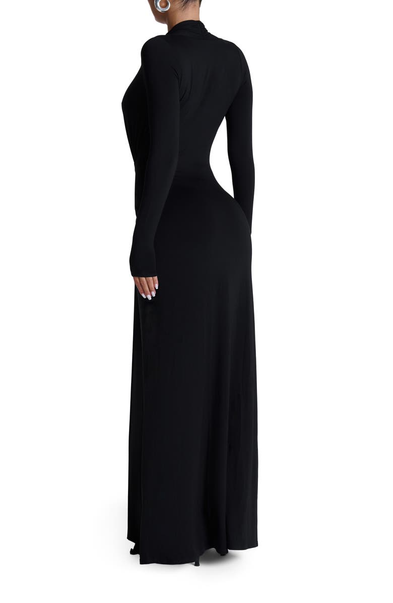 Naked Wardrobe Plunge Neck Long Sleeve Stretch Jersey Maxi Dress, Alternate, color, 