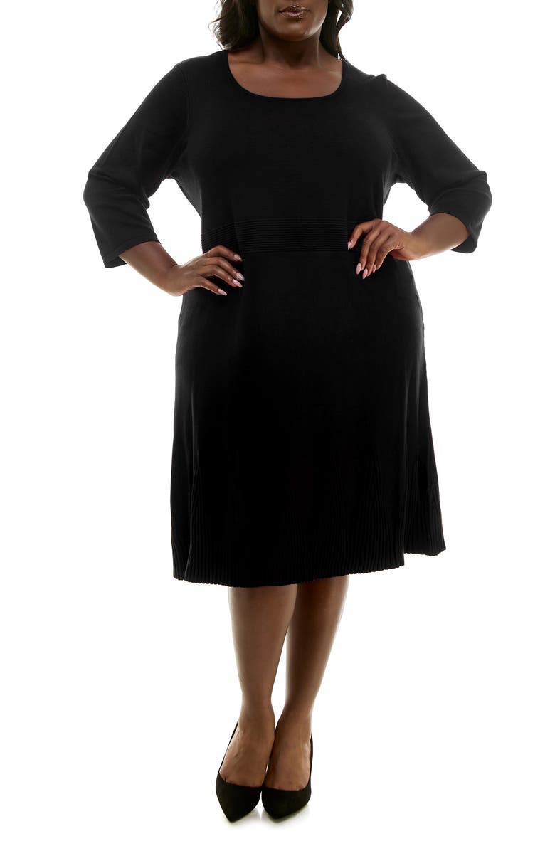 Nina Leonard Ribbed Fit & Flare Sweater Dress, Main, color, 