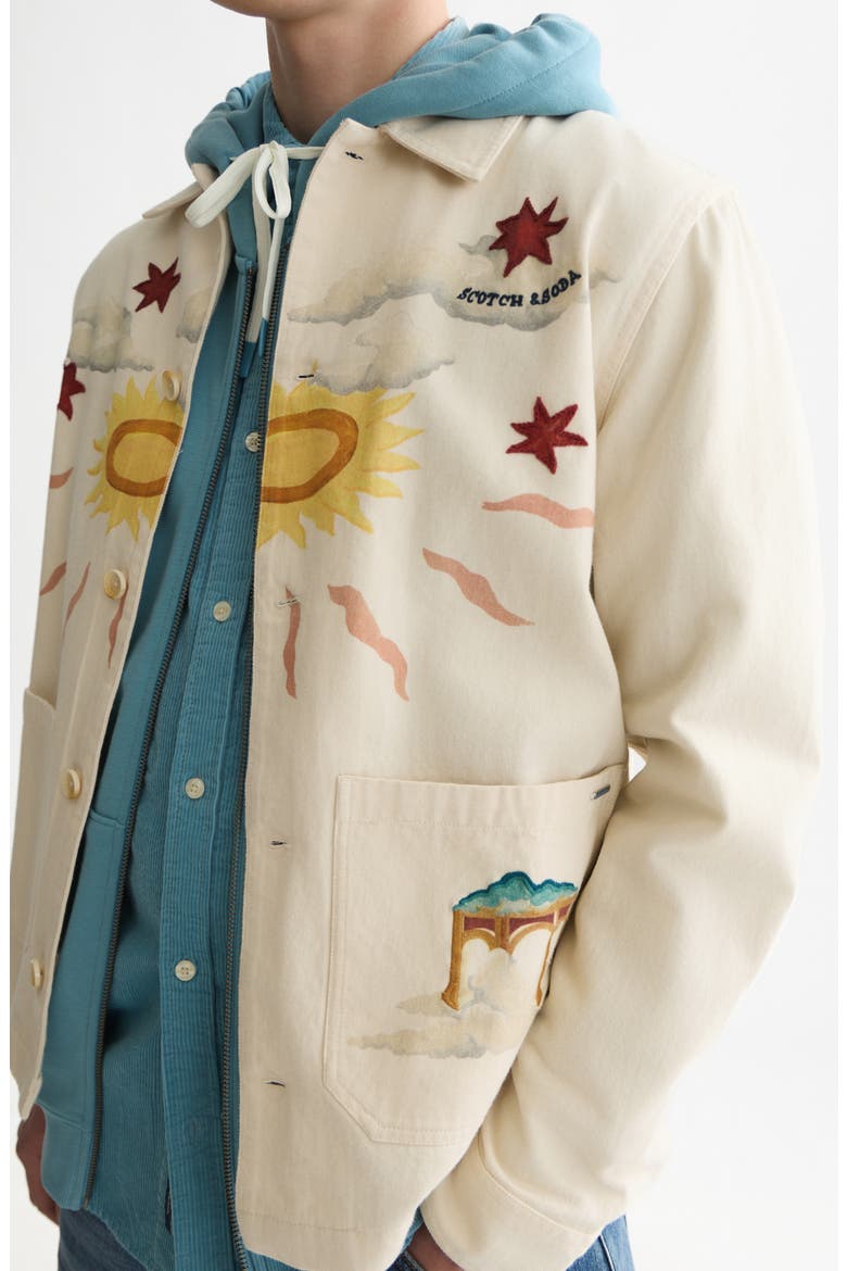 Printed Cotton Twill Overshirt, Alternate, color, EGGNOG