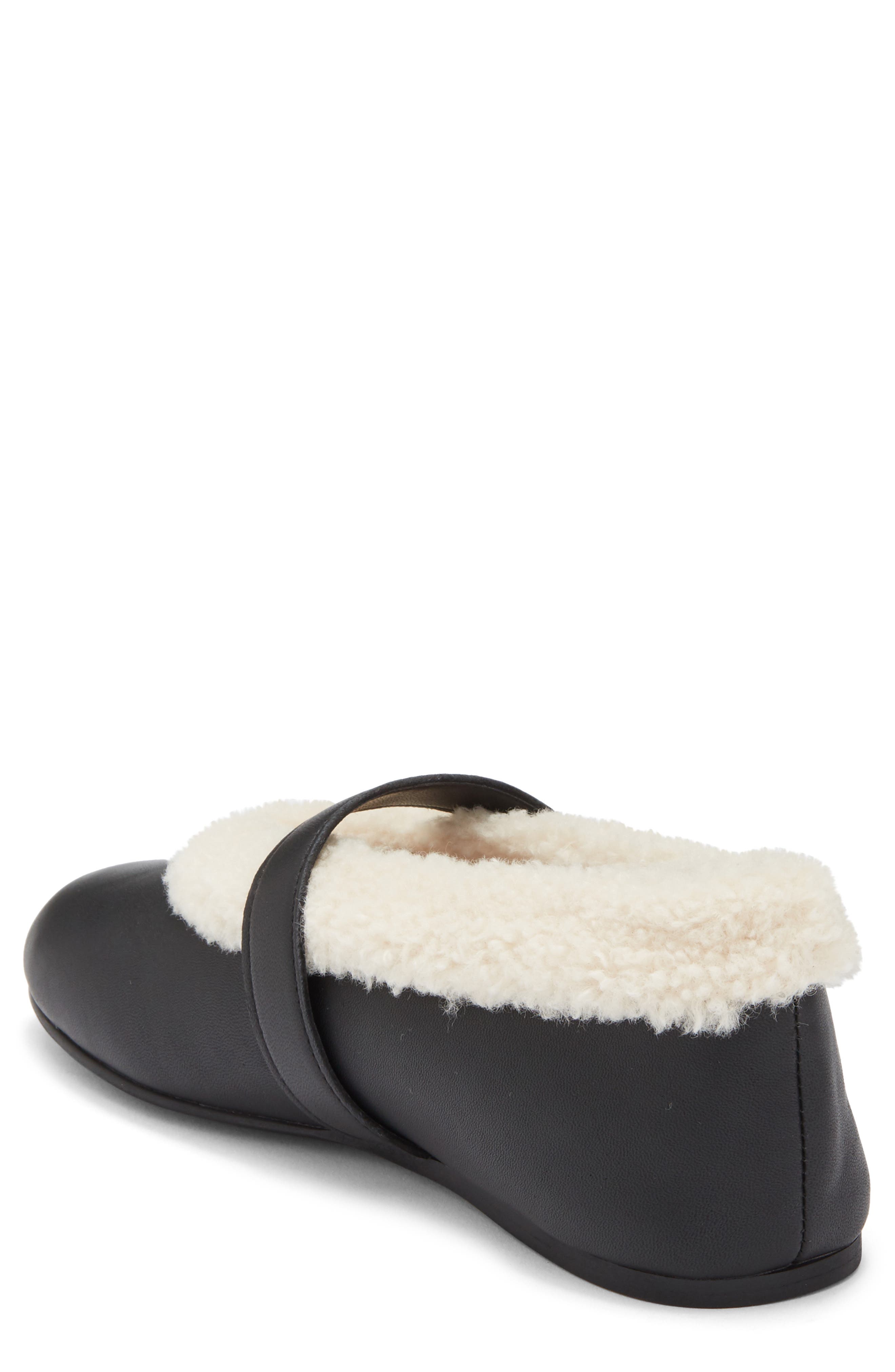 Steve Madden Lodge Faux Shearling Lined Mary Jane Flat, Alternate, color, Black Leather