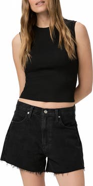 PAIGE Archie Raw Hem High Waist Denim Shorts