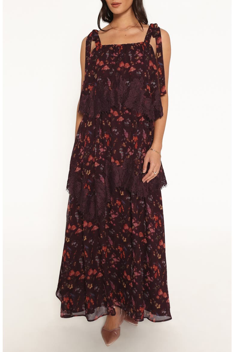 Lunella Floral Tiered Maxi Dress, Main, color, PLUM BLURRED FLORAL