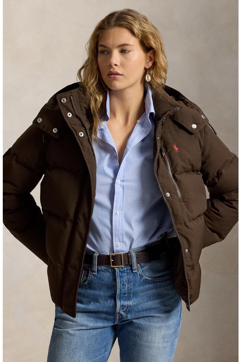 Water Resistant 750 Fill Power Down Puffer Jacket with Removable Hood, Alternate, color, DARK BEECH