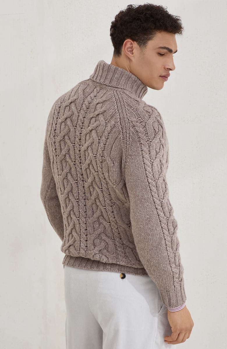 Brunello Cucinelli Cable knit turtleneck sweater, Alternate, color, Hazelnut