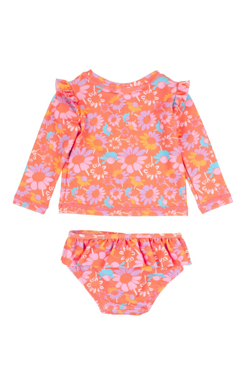 UPF50 Sun Protected Skirted Flutter Long Sleeve Rash Guard Bikini, Alternate, color, Coral Floral