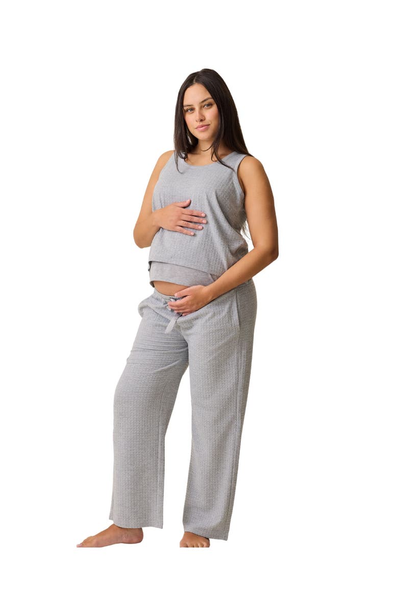 Waffle Maternity and Nursing Three-Piece Lounge Set, Alternate, color, Grey Heather