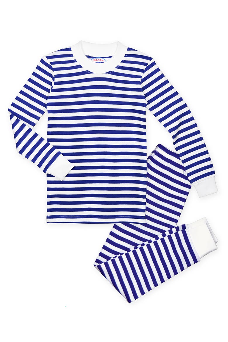 Organic Cotton Long John PJ 2-Piece Set, Main, color, Blue White Stripe