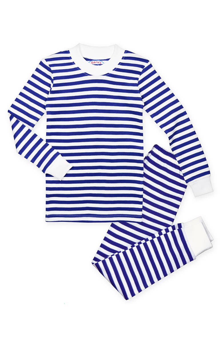 Sara’s Prints Organic Cotton Long John PJ 2-Piece Set, Main, color, Blue White Stripe