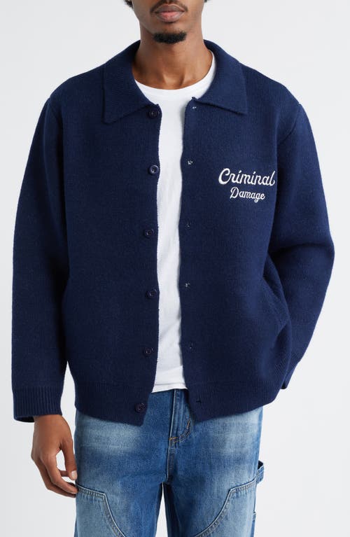 CRIMINAL DAMAGE Knit Trucker Jacket in Navy 